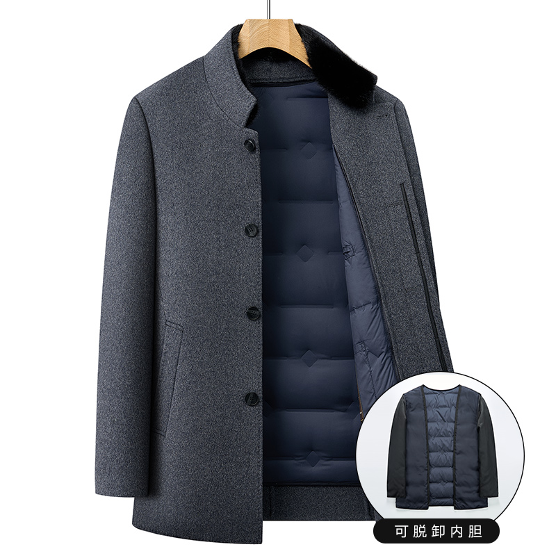 秋冬含羊毛男士立领中长款大衣