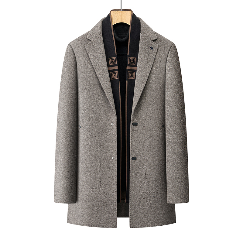 秋冬男士中长款羊毛加厚大衣
