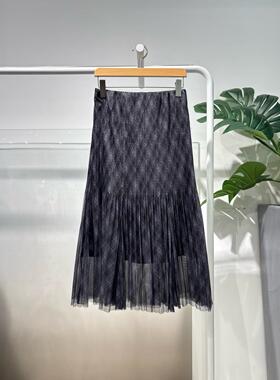 MM商场同款2026春新款日常百搭菱格纹中长款半身裙女5H3140331