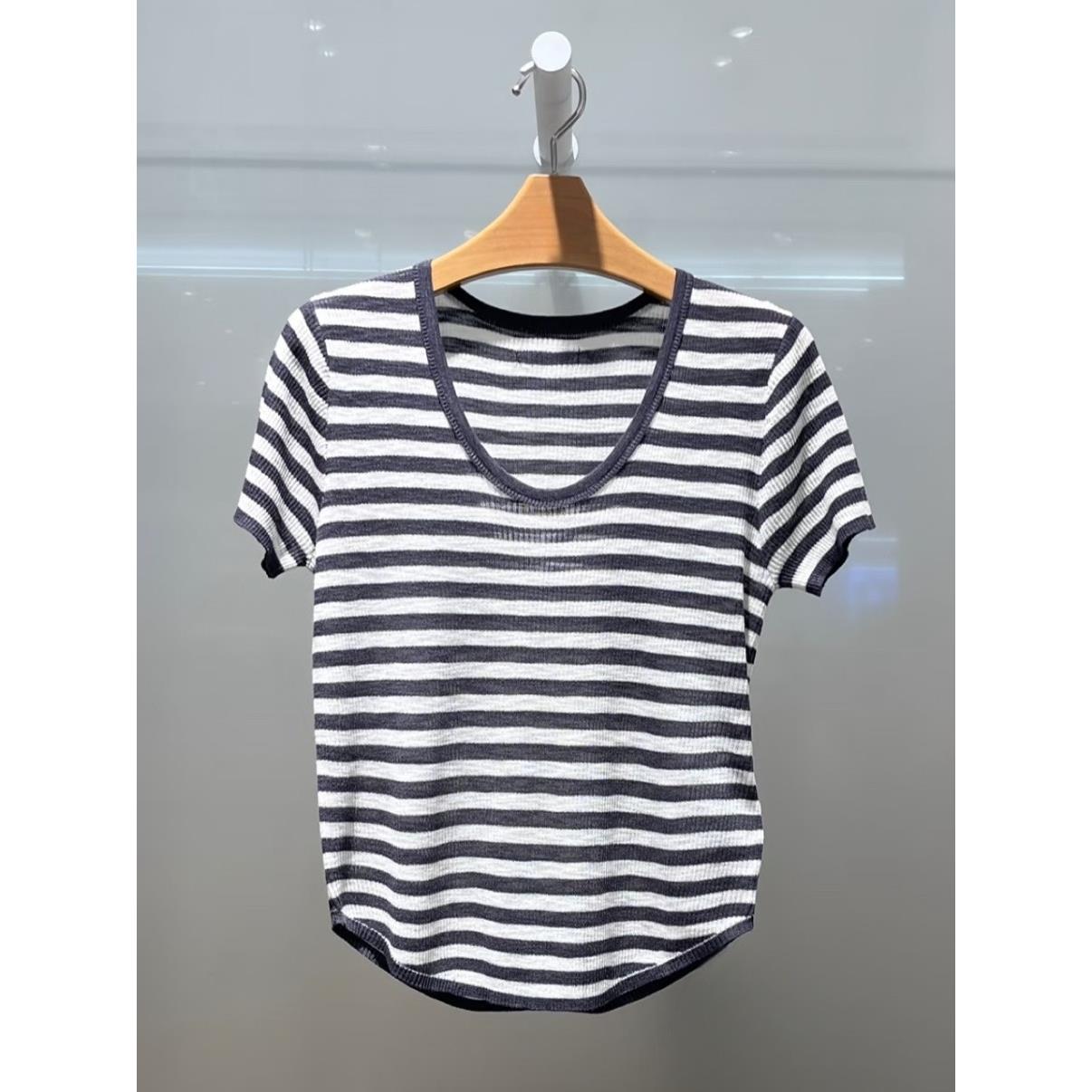 MM商场同款2025夏季新款条纹短袖针织衫T恤女上衣4G7230991