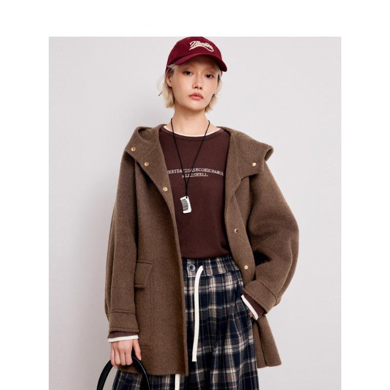 MM商场同款麦家焦糖色廓形大衣温柔休闲冬日外套简约女4FB170741