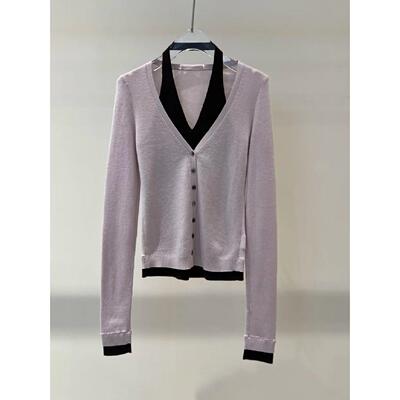 MM商场同款2026春新款时尚v领挂脖拼接假两件针织衫女上衣801194