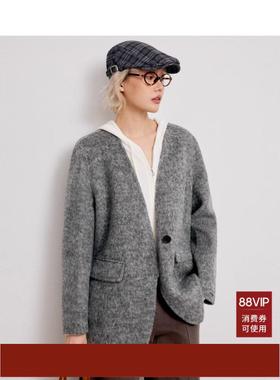 MM商场同款麦家V领西装廓形混搭时尚感大衣设计感外套女4FA170411