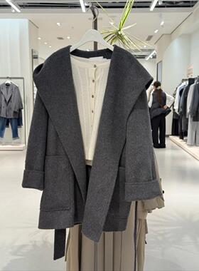 MM麦家商场同款25秋冬1680灰色斗篷羊绒毛呢大衣外套女5GA170833