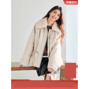 伊折扣抽绳花苞修身千鸟格拼接毛毛领夹克羽绒外套冬装1G9980321