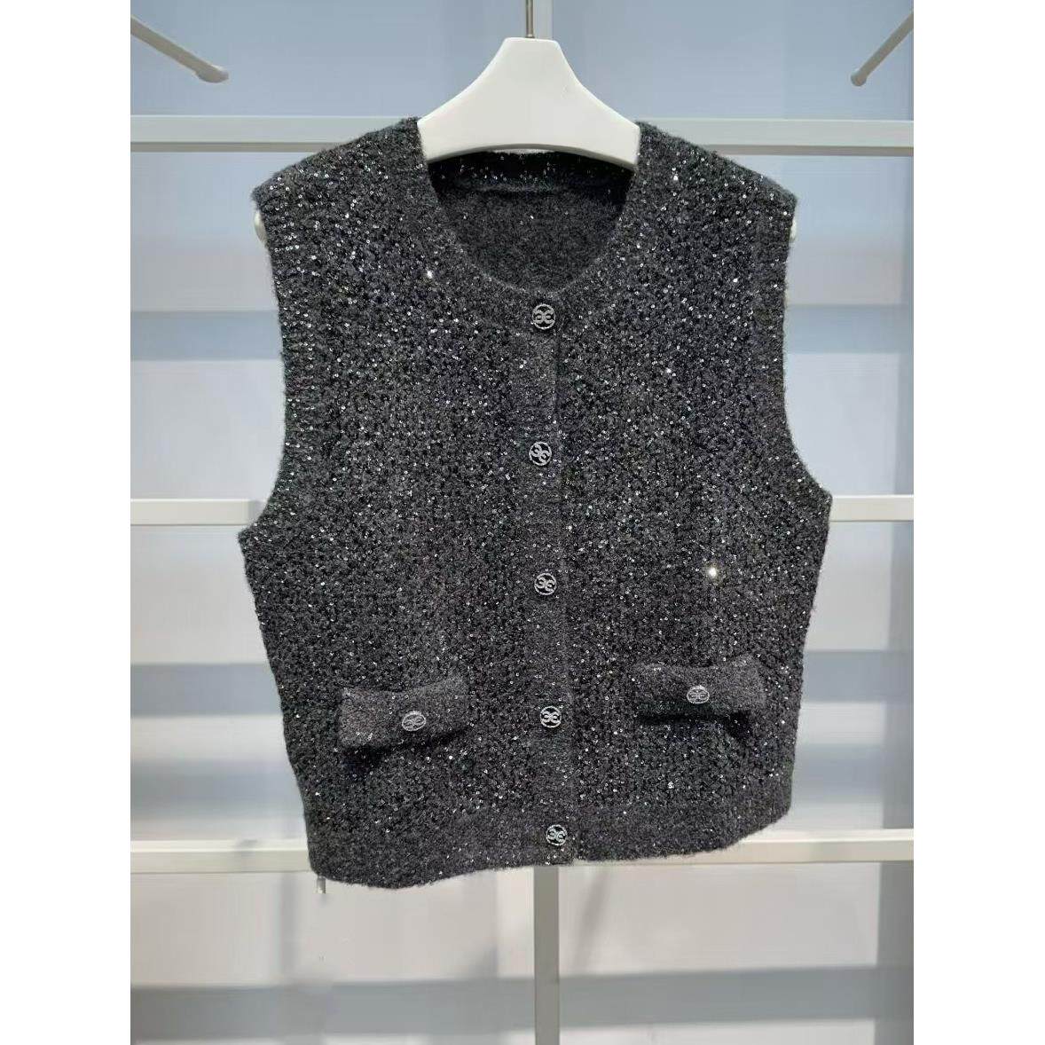 商场同款伊折扣25冬新款沉檀灰小香风圆领无袖针织马甲1GA130091