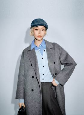 麦家商场同款25秋季毛呢大衣女复古港风中长款外套秋冬499A170564