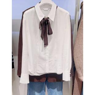 MM商场同款2026春季新款百搭休闲韩版蝴蝶结系带衬衫女1H2623181