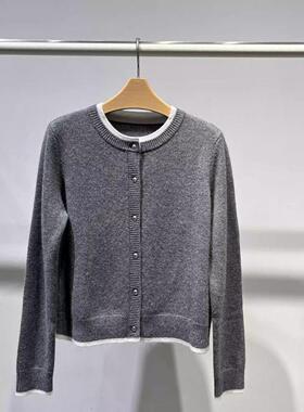 MM商场同款2026春季新款显瘦单排扣灰色针织开衫毛衣女5FA133011