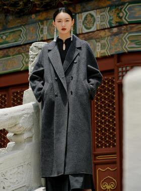 秦岚同款伊折扣2025冬新款灰色双面羊毛呢子大衣外套女199A170352