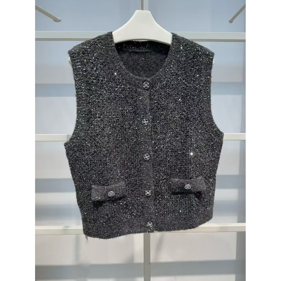 商场同款伊折扣25冬新款沉檀灰小香风圆领无袖针织马甲1GA130091