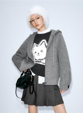 MM麦家商场同款短宽松百搭格雷灰休闲毛呢外套2025新款4FA170571