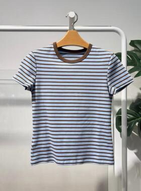 MM商场同款2026春季新款韩系条纹休闲显瘦圆领短袖T恤女5H3100091