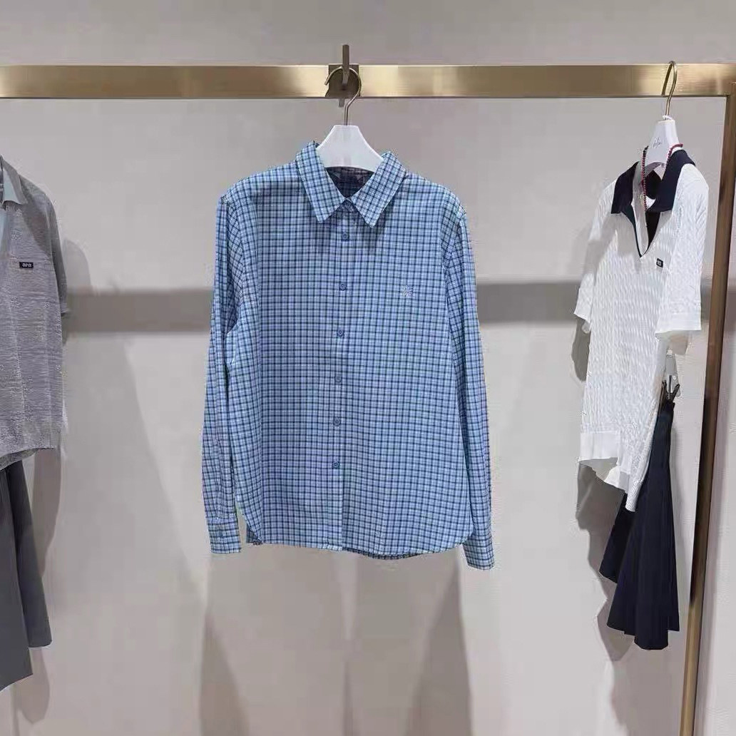 商场同款伊折扣2025秋季新款通勤百搭休闲蓝色格子衬衫1G9121352