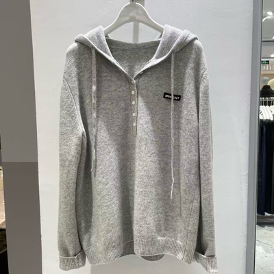 MM麦家连帽针织衫女灰色百搭羊毛衫休闲毛衣外套25秋冬4GA133191
