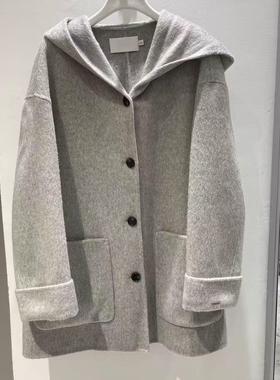 商场同款麦家2025冬宽松连帽羊毛大衣灰色百搭毛呢外套4GA172041