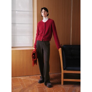 MM麦家拉毛羊绒红色针织衫毛衣开衫商场同款25冬新款5GA234971Q