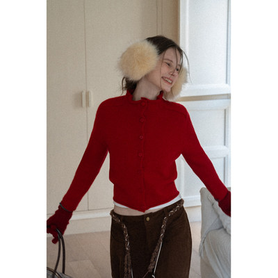 EGGKA新年红色卷边排扣设