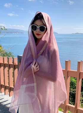 夏季金丝边度假风女丝巾