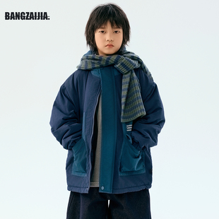 邦仔家童装冬季加厚儿童拼色连帽户外防风冲锋衣棉服男童山系外套