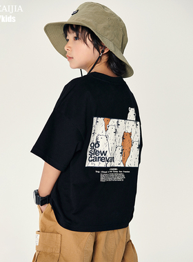 邦仔家童装日系潮牌夏装男女童印花短袖宽松纯棉T恤