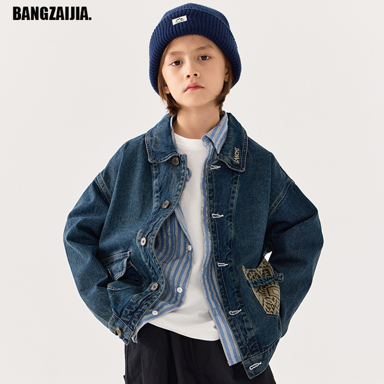 邦仔家男童牛仔外套春秋款2025新款儿童中式中大童秋季上衣