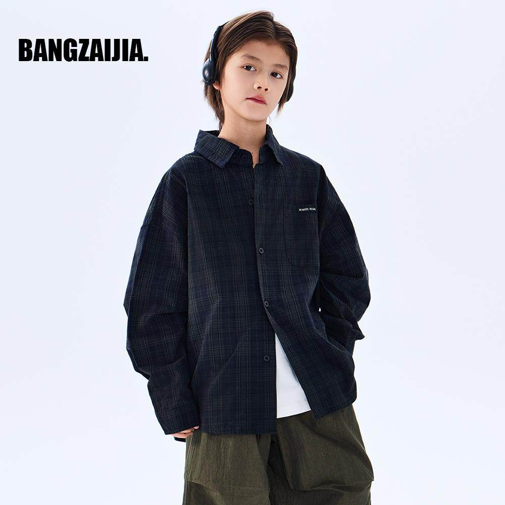 男童衬衫春秋儿童外套2025新年墨绿中大童男女童格子新款衬衣