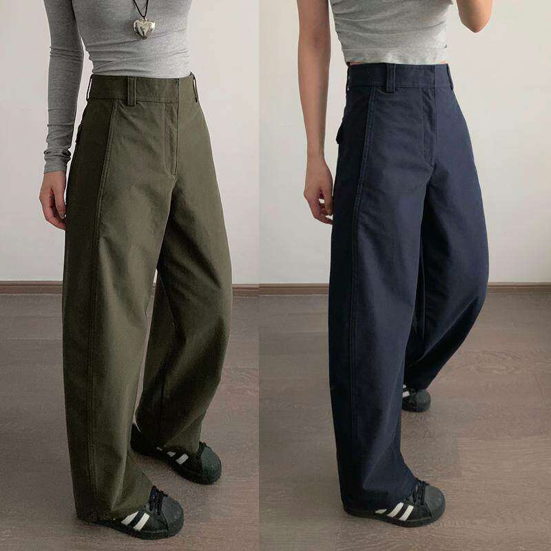 藏青工装裤女春夏薄款天丝休闲弯刀裤西装阔腿裤白色镰刀裤香蕉裤