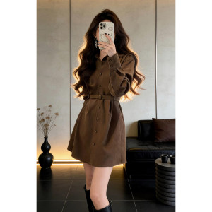 巨好看美拉德衬衫连衣裙子女春季2026新款高级感绝美掐腰包臀短裙