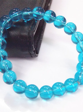 8mm玻璃珠手链 仿蓝水晶冰透佛珠手链 22颗串珠仿水晶弹力手串