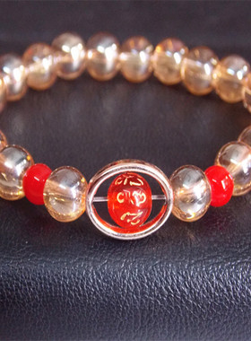 巴西琥珀金色六字真言佛珠手链