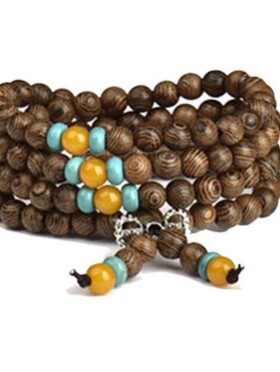 鸡翅木蜜蜡绿松石韩版多层佛珠