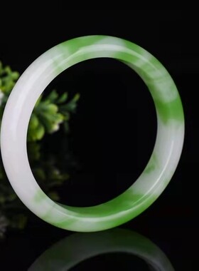 合成仿翡翠飘花手镯绿花双色冰种玉镯子手环贵妃阳绿飘绿少女手镯