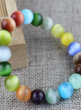 水晶饰品10毫米多彩猫眼石创意佛珠手链地摊玉器跑江湖民族风手链