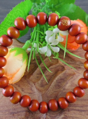 2元店地摊货源8MM檀木单圈佛珠手串 黄棕色佛字圆珠木珠手链结缘