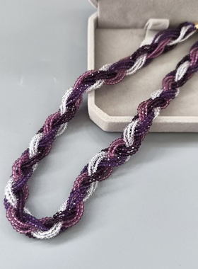 手工编织紫色刻面小米珠扭结项链百搭四季可戴