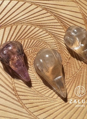 杂露集自制喜马拉雅高频水晶鸟头骨雕刻设计吊坠不含链