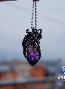 杂露集自制银绕线心脏超七吊坠