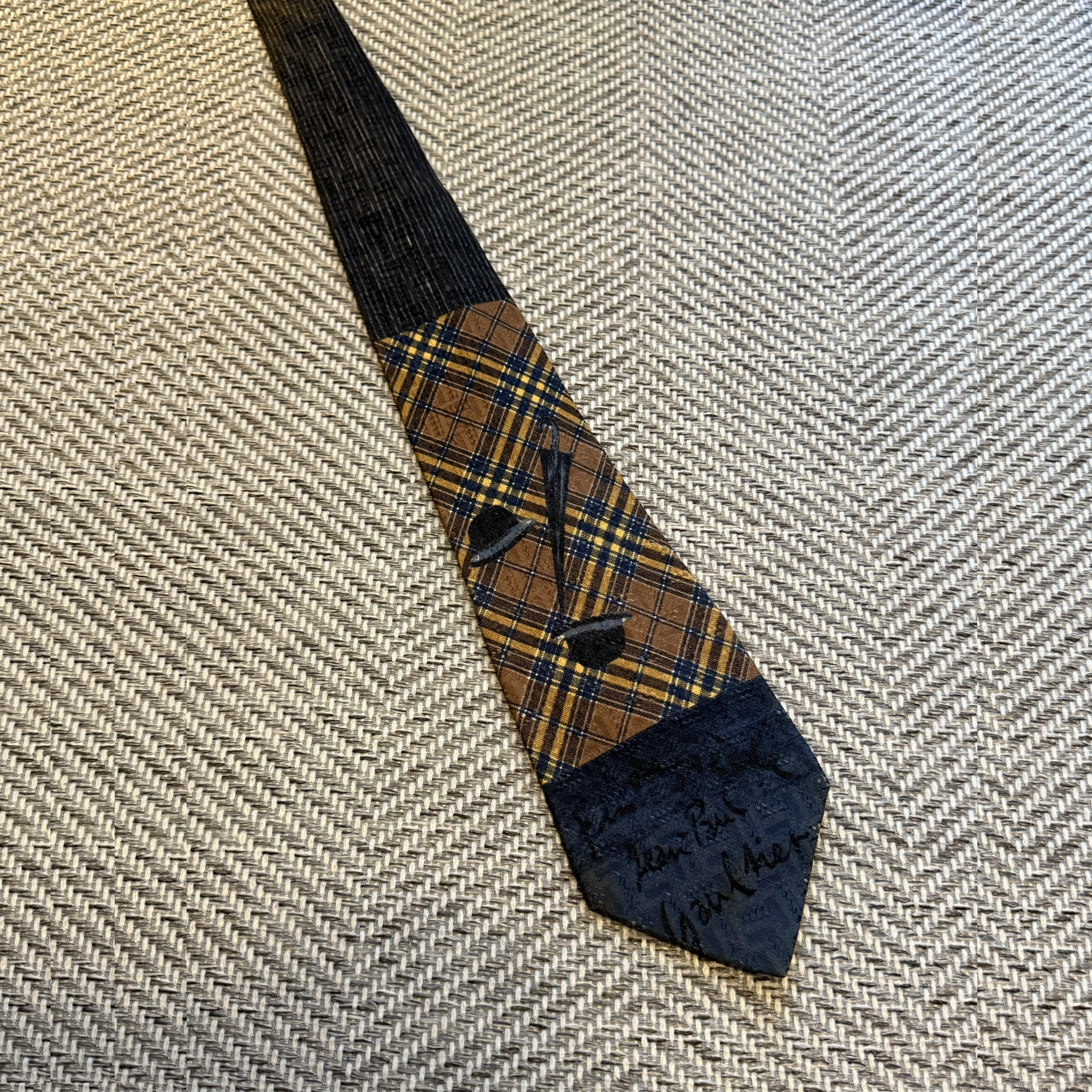 中古真丝格子手打领带小众百搭