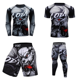 恶狼咆哮柔术综合格斗训练防磨服男运动紧身衣透气健身衣T恤短袖