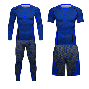 迷彩条纹格训练防磨衣男款短袖长袖健身服运动套装格斗柔术紧身衣