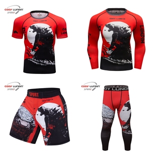 哥斯拉男士弹力速干衣柔术训练防磨短袖长袖跑步柔道格斗运动服