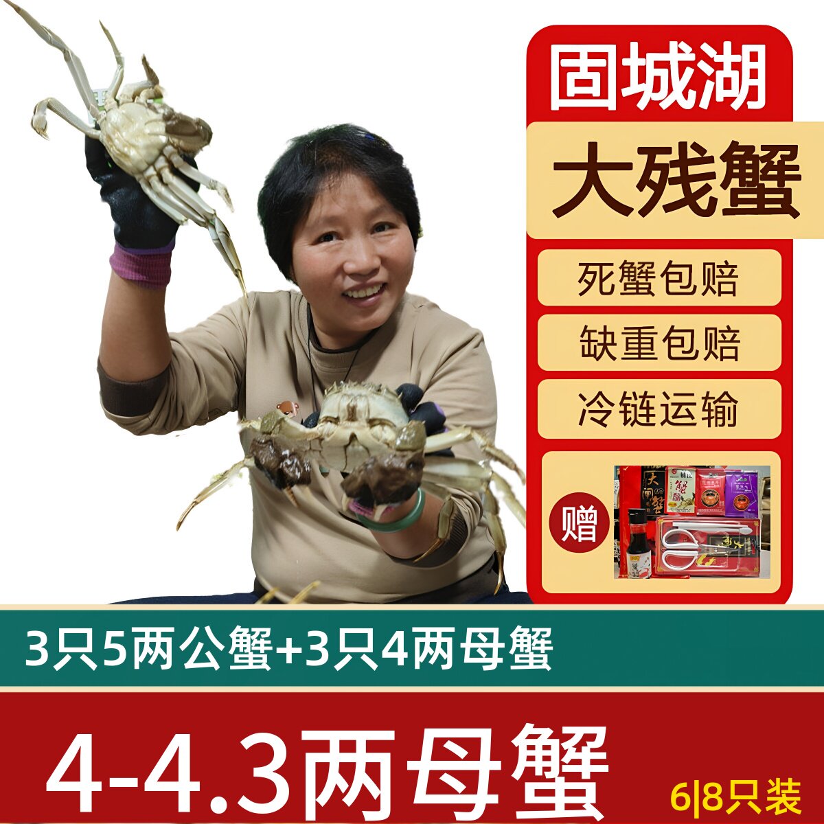 活蟹残蟹6/8只裸重4两母残蟹固城湖大闸蟹鲜活螃蟹断脚蟹5两公蟹