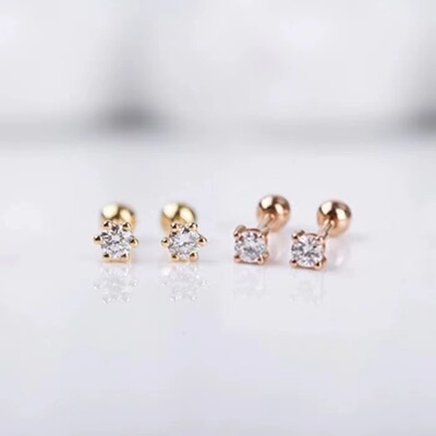 真钻耳钉18K金螺丝耳骨钉
