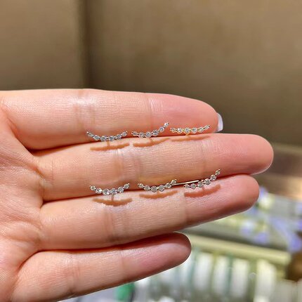 18K白金满钻微笑耳钉单只钻石14分彩金螺丝拧耳骨钉简约百搭耳饰