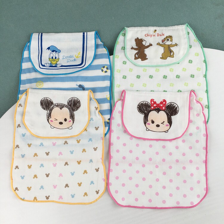 日系薄款婴儿3层纱布吸汗巾幼儿园小童垫背巾男女宝宝卡通隔汗巾