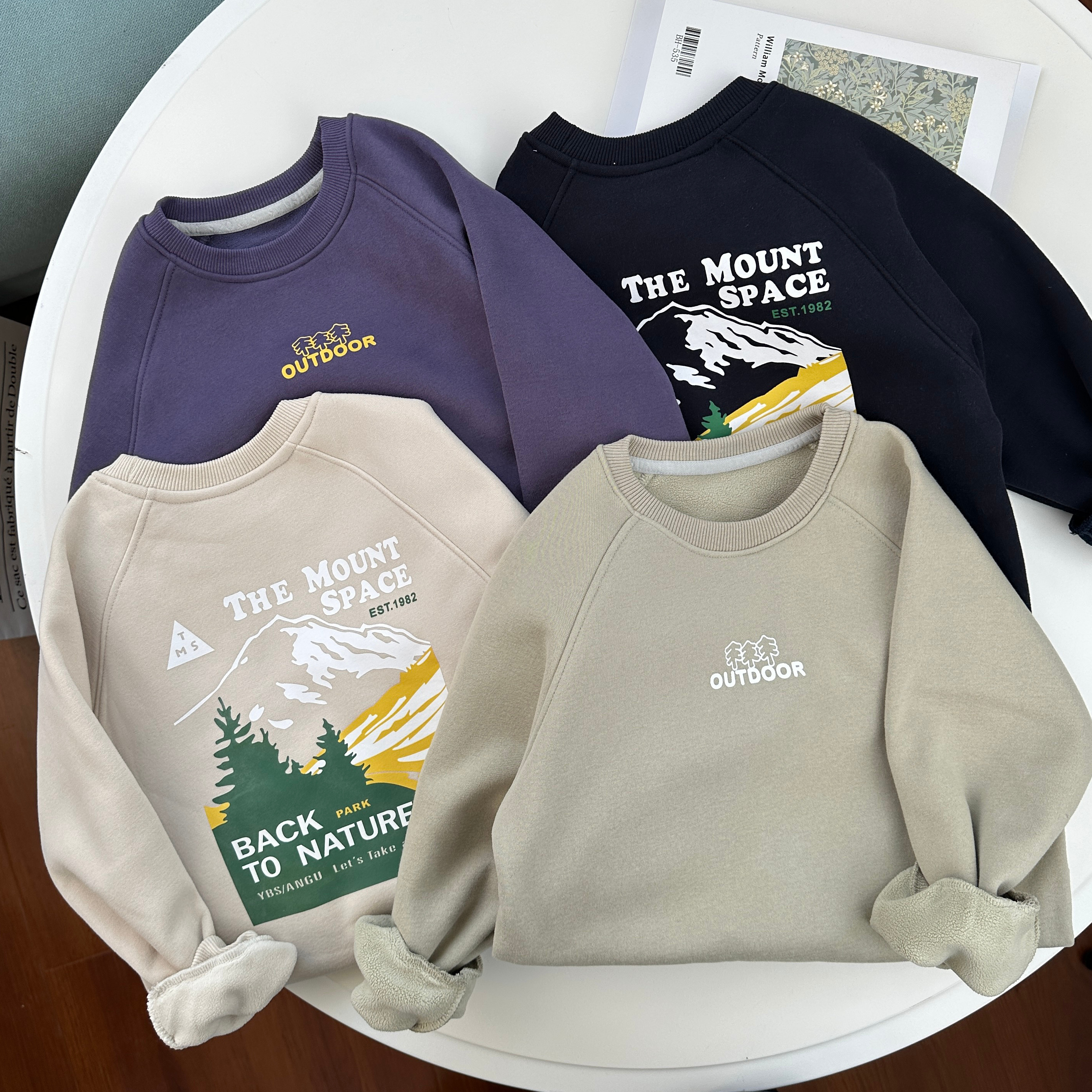 中大童一体绒卫衣百搭前后印花