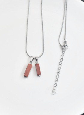简约红色天然石双吊坠锁骨链