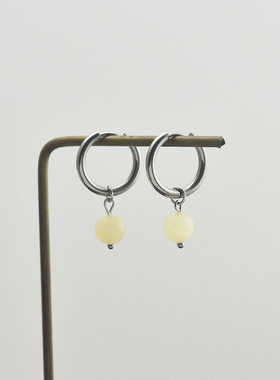 谈黄色天然石吊坠耳环复古百搭个性简约耳坠无耳洞弹簧耳夹中性款