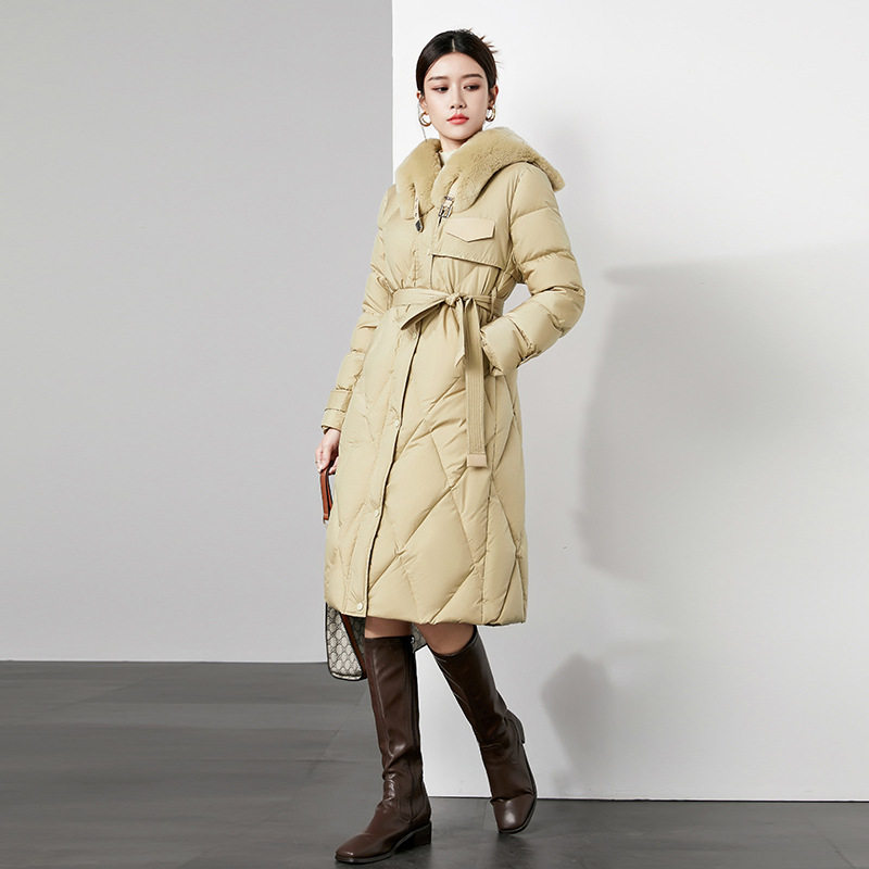 羽绒服2025冬季时尚中长款级感毛领新款收腰女装白鸭绒羽绒外套